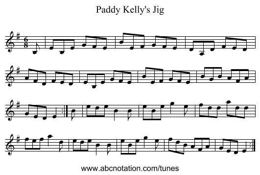 Paddy Kelly's Jig - staff notation