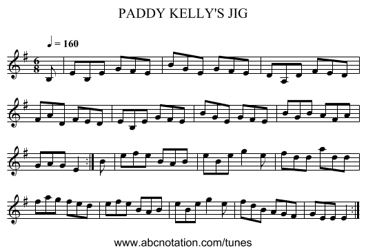 PADDY KELLY'S JIG - staff notation