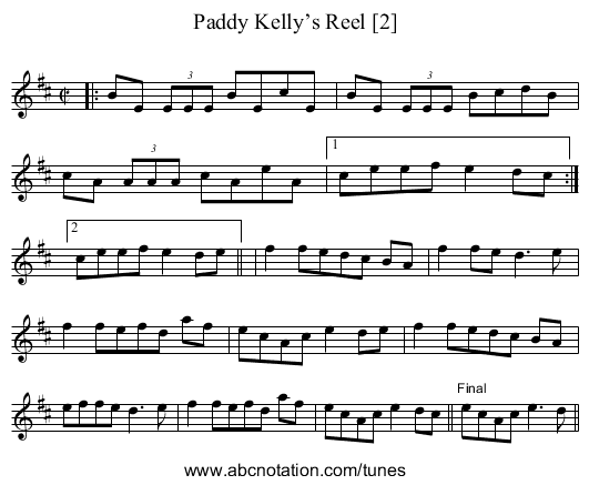 Paddy Kelly’s Reel [2] - staff notation