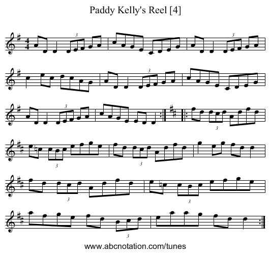 Paddy Kelly's Reel [4] - staff notation