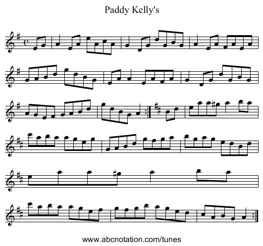 Paddy Kelly's - staff notation