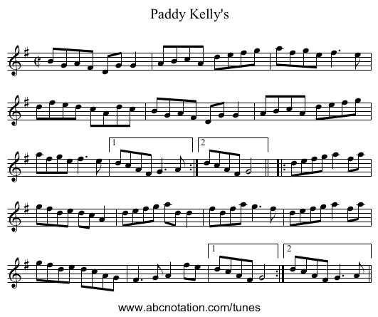 Paddy Kelly's - staff notation