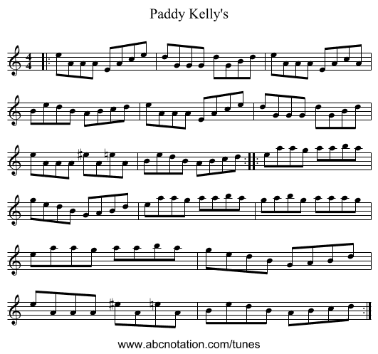Paddy Kelly's - staff notation