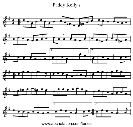 Paddy Kelly's - staff notation