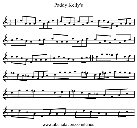 Paddy Kelly's - staff notation