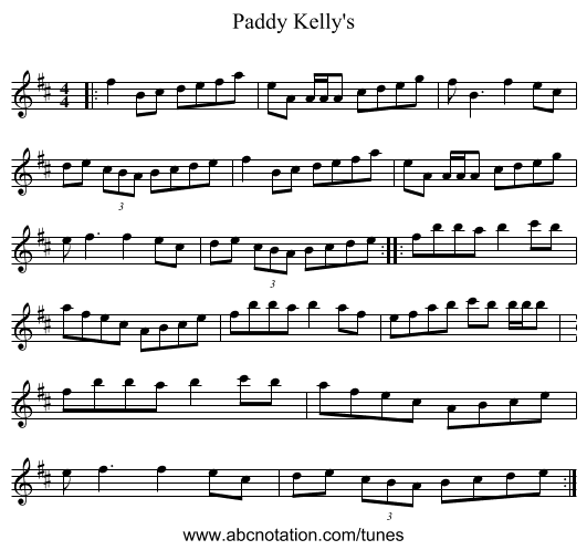 Paddy Kelly's - staff notation