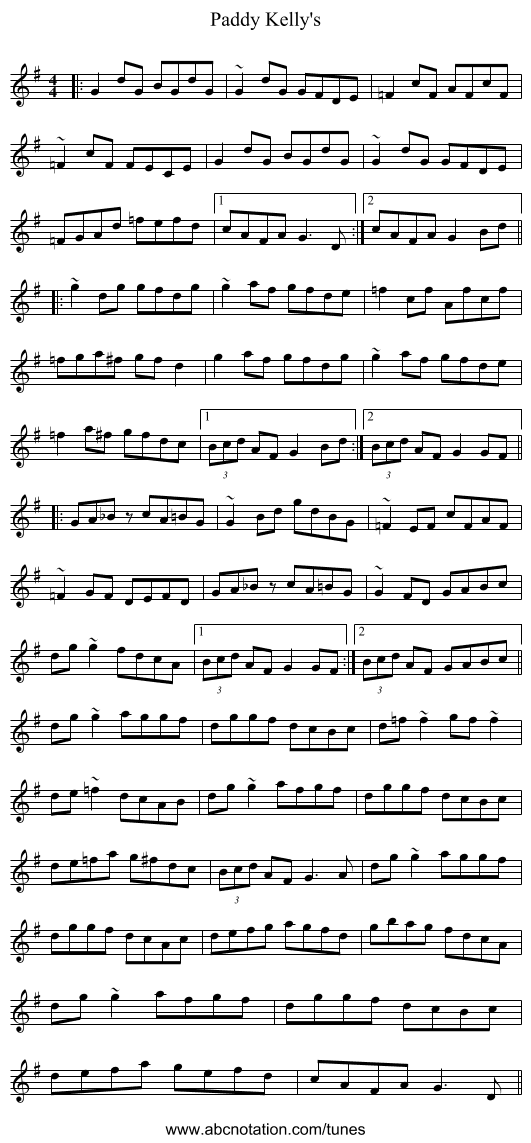 Paddy Kelly's - staff notation