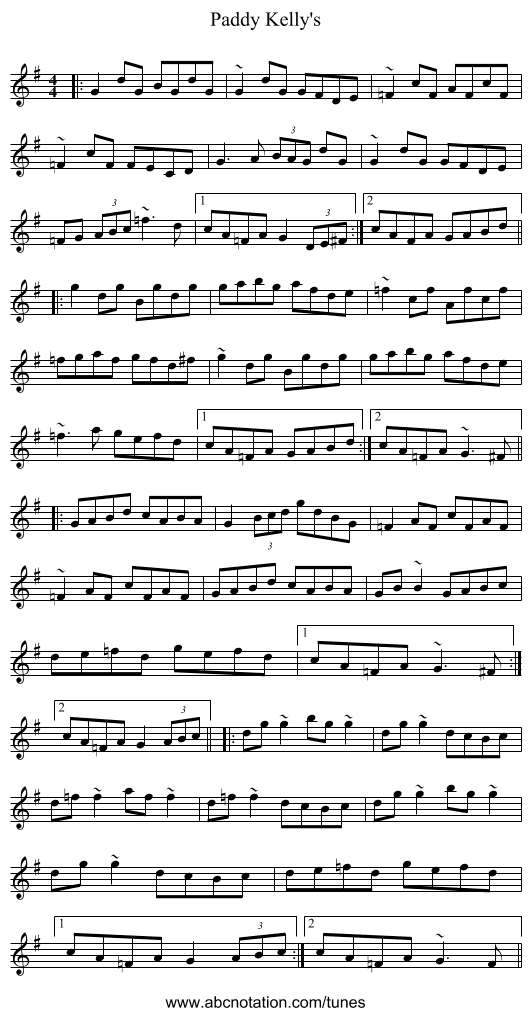 Paddy Kelly's - staff notation