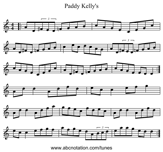 Paddy Kelly's - staff notation
