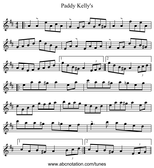 Paddy Kelly's - staff notation