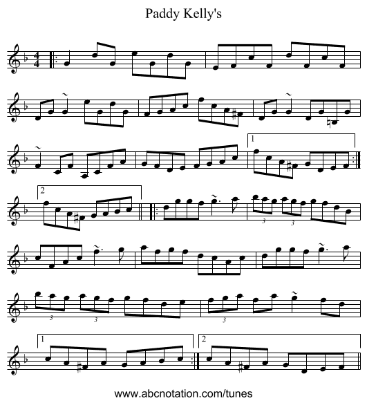 Paddy Kelly's - staff notation
