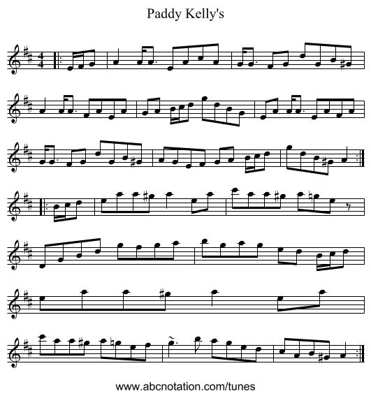 Paddy Kelly's - staff notation