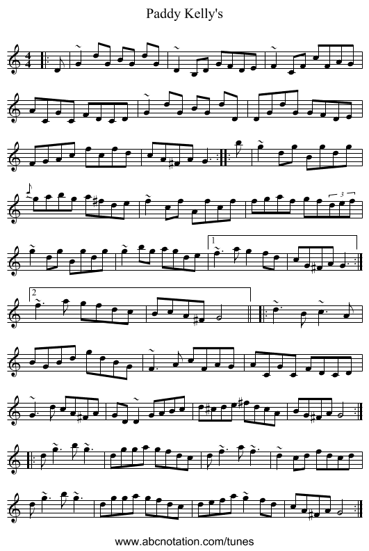 Paddy Kelly's - staff notation