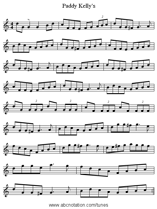 Paddy Kelly's - staff notation