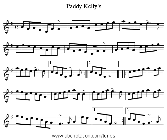 Paddy Kelly's - staff notation
