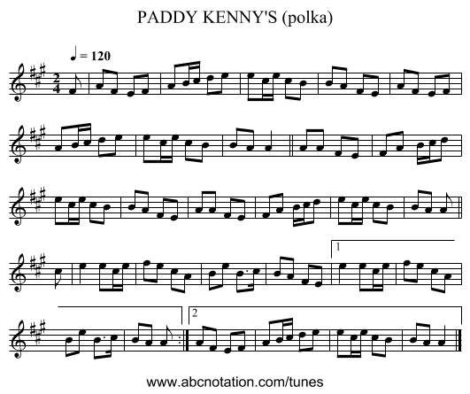 PADDY KENNY'S (polka) - staff notation