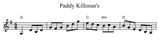Paddy Killoran's - staff notation