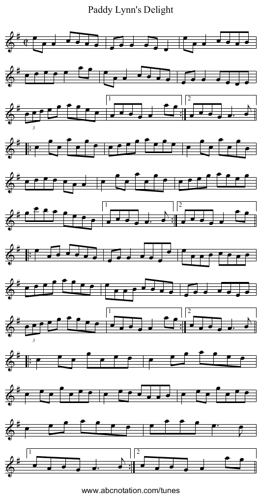 Paddy Lynn's Delight - staff notation