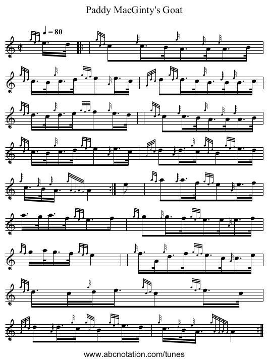 Paddy MacGinty's Goat - staff notation