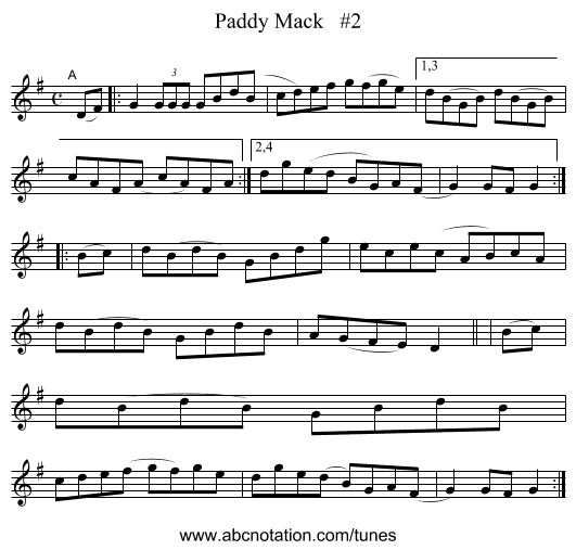 Paddy Mack   #2 - staff notation