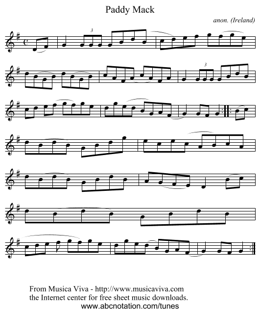 Paddy Mack - staff notation