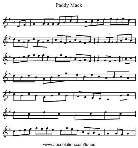 Paddy Mack - staff notation