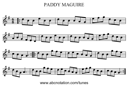 PADDY MAGUIRE - staff notation