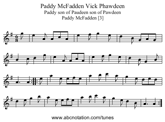 Paddy McFadden Vick Phawdeen - staff notation