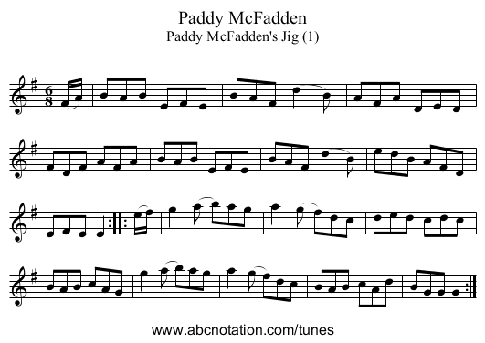 Paddy McFadden - staff notation