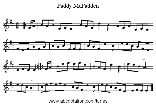 Paddy McFadden - staff notation