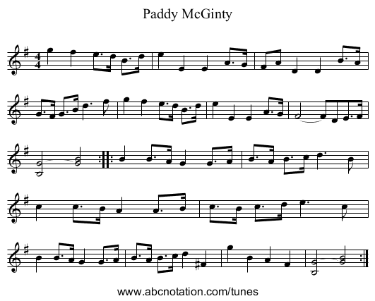 Paddy McGinty - staff notation