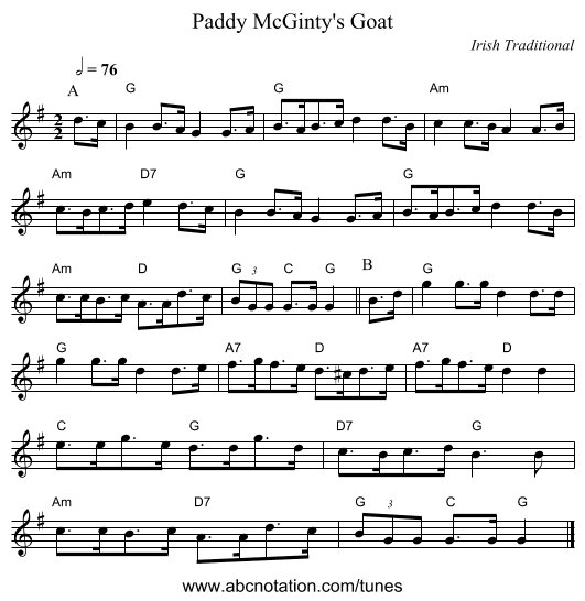 Paddy McGinty's Goat - staff notation