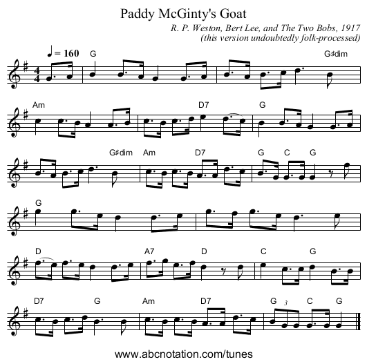 Paddy McGinty's Goat - staff notation