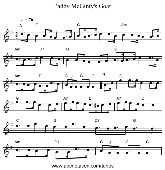 Paddy McGinty's Goat - staff notation