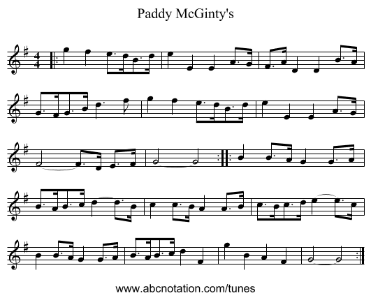 Paddy McGinty's - staff notation