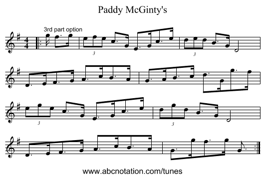 Paddy McGinty's - staff notation