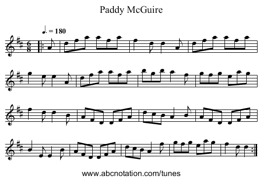 Paddy McGuire - staff notation