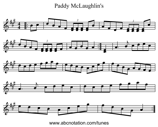 Paddy McLaughlin's - staff notation