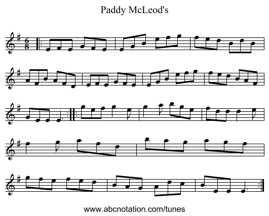 Paddy McLeod's - staff notation