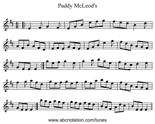Paddy McLeod's - staff notation