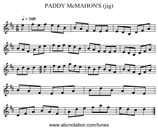 PADDY McMAHON'S (jig) - staff notation