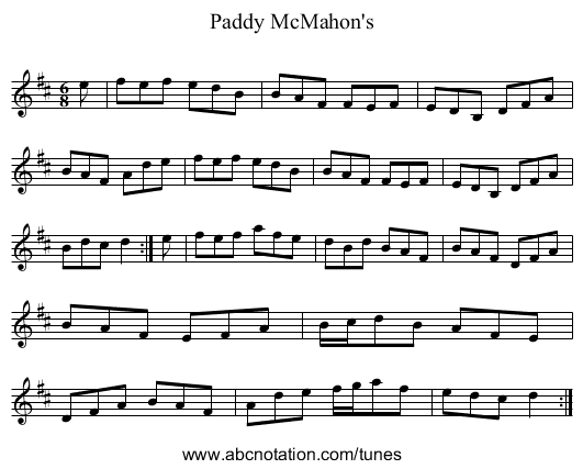 Paddy McMahon's - staff notation