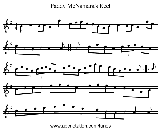 Paddy McNamara's Reel - staff notation