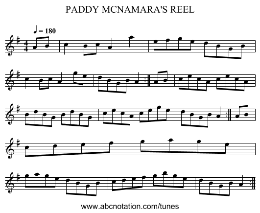 PADDY MCNAMARA'S REEL - staff notation