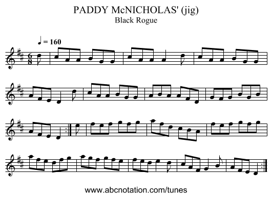 PADDY McNICHOLAS' (jig) - staff notation