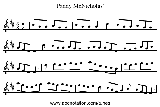 Paddy McNicholas' - staff notation