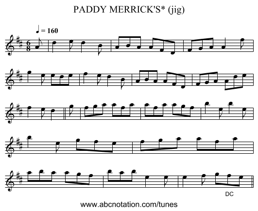 PADDY MERRICK'S* (jig) - staff notation