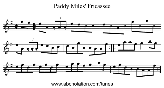 Paddy Miles' Fricassee - staff notation
