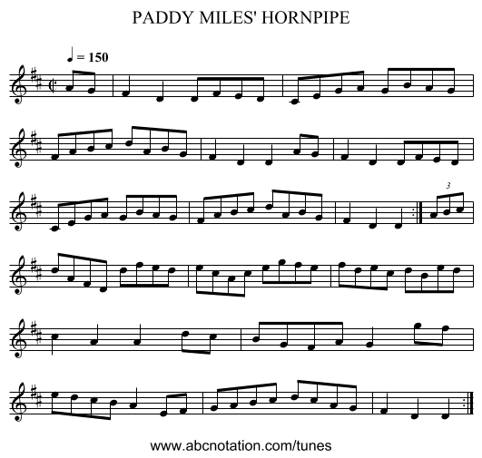 PADDY MILES' HORNPIPE - staff notation