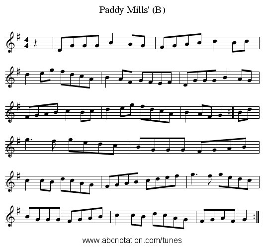 Paddy Mills' (B) - staff notation